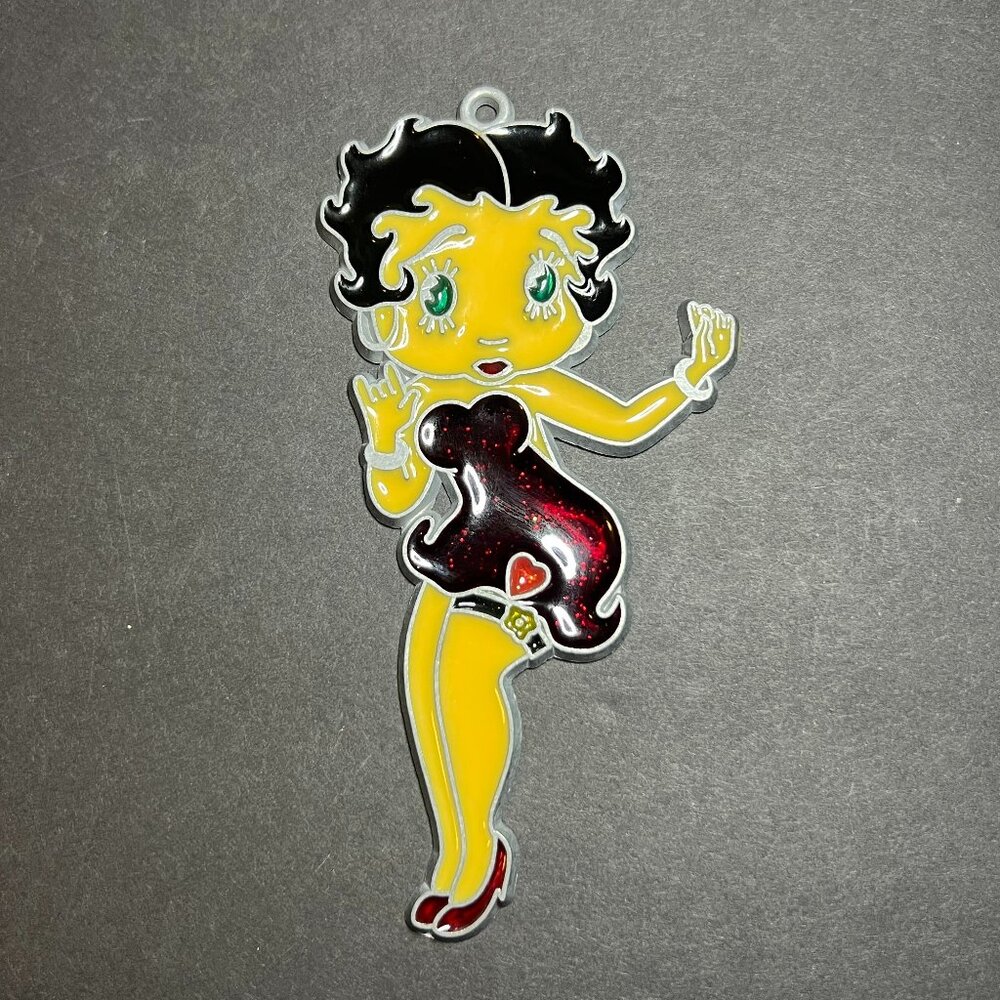 Vintage Poly Resin Betty Boop in Red Sparkle Dress Suncatcher Ornament 5.5"